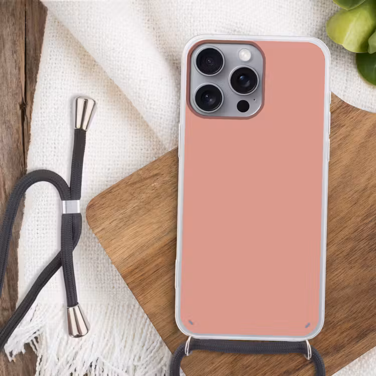 Muted - Salmon - Koraal Hoesje iPhone 16 Pro Max met koord klein 804 -sfeer4