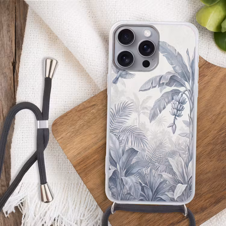 Natuur - Vogel - Jungle - Illustratie - Blauw Hoesje iPhone 16 Pro Max met koord klein -sfeer4