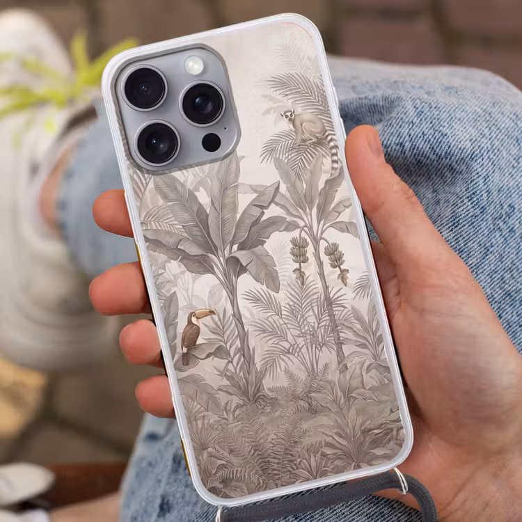 Natuur - Jungle - Ringstaartmaki - Bruin Hoesje iPhone 16 Pro Max met koord klein -sfeer3