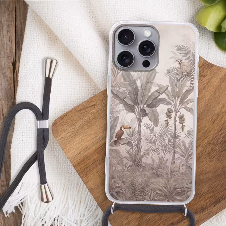 Natuur - Jungle - Ringstaartmaki - Bruin Hoesje iPhone 16 Pro Max met koord klein -sfeer4