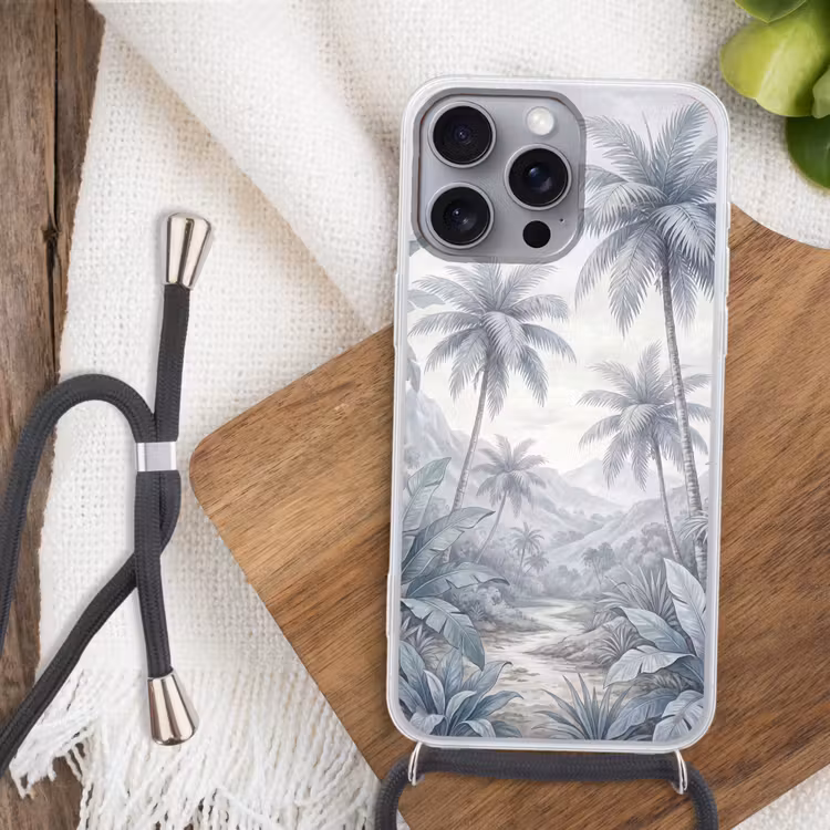 Natuur - Boom - Tropisch - Landschap - Blauw Hoesje iPhone 16 Pro Max met koord klein -sfeer4