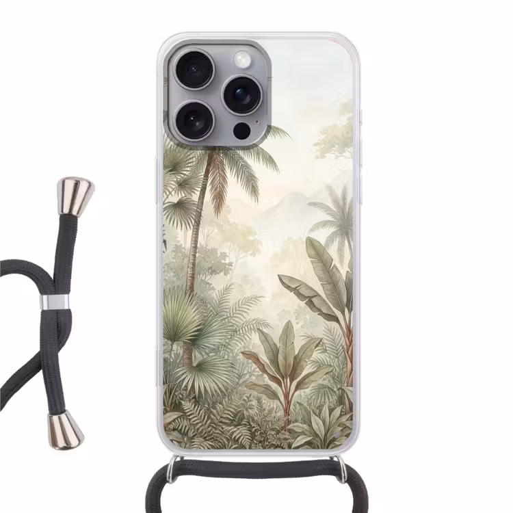 Natuur - Tropisch bos - Landschap - Aquarel - Groen Hoesje iPhone 16 Pro Max met koord klein -3d
