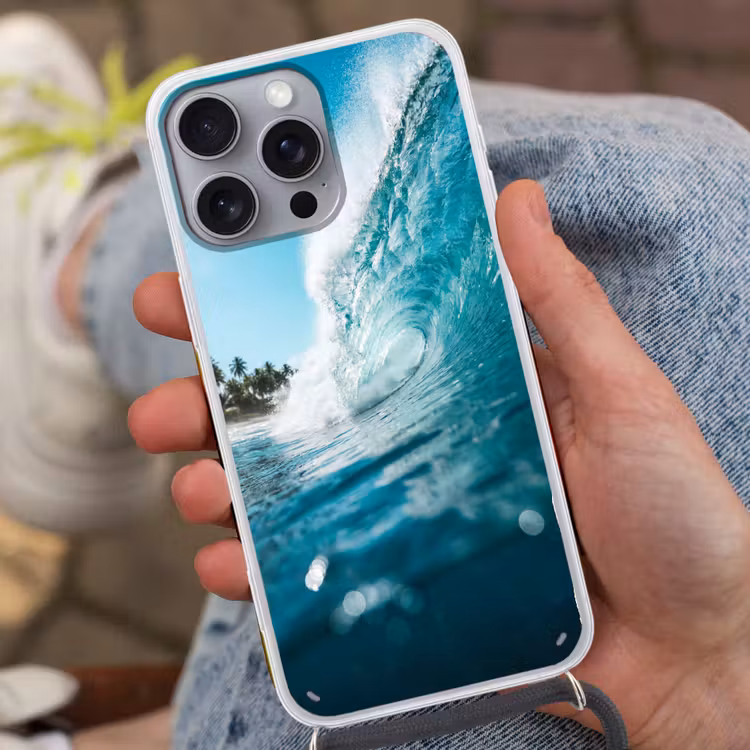 Oceaan - Golf - Strand - Natuur - Blauw Hoesje iPhone 16 Pro Max met koord klein -sfeer3