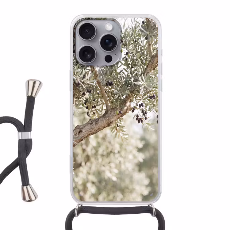 Phone case crossbody - Olive tree - branch - green - Olijfboom - tak - groen Hoesje iPhone 16 Pro Max met koord klein