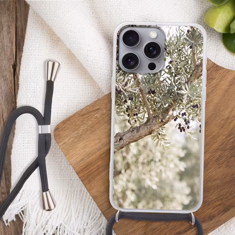 Phone case crossbody - Olive tree - branch - green - Olijfboom - tak - groen Hoesje iPhone 16 Pro Max met koord klein