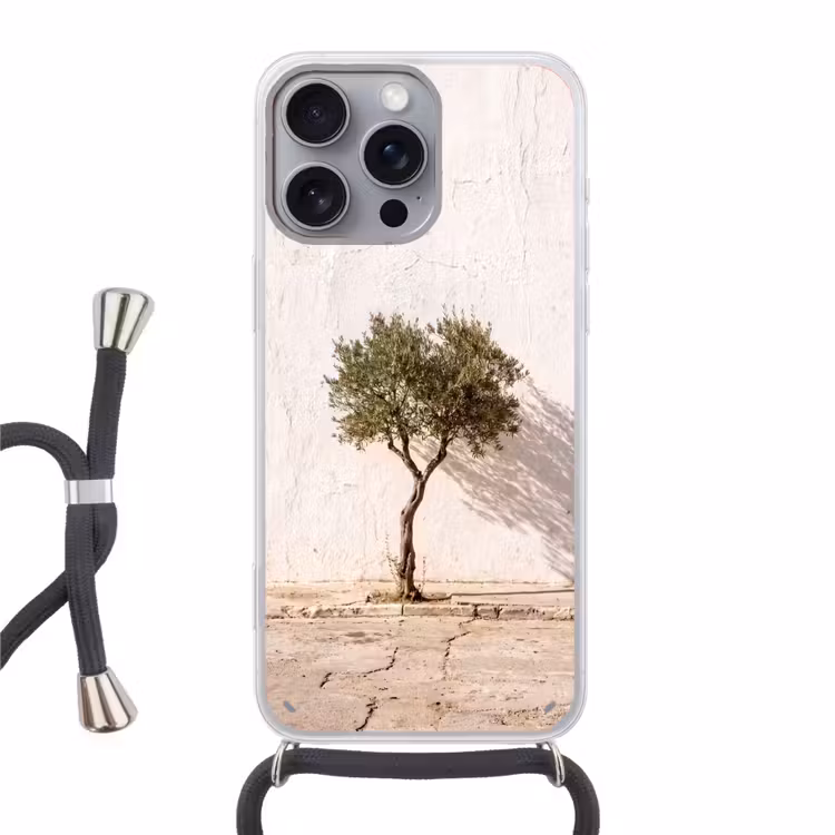 Phone case crossbody - Olive Tree - Wall - White - Olijfboom - muur - wit Hoesje iPhone 16 Pro Max met koord klein