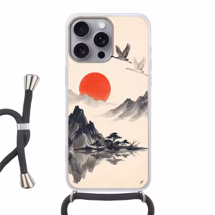 Oosters - Kraanvogels - Landschap Hoesje iPhone 16 Pro Max met koord klein -3d