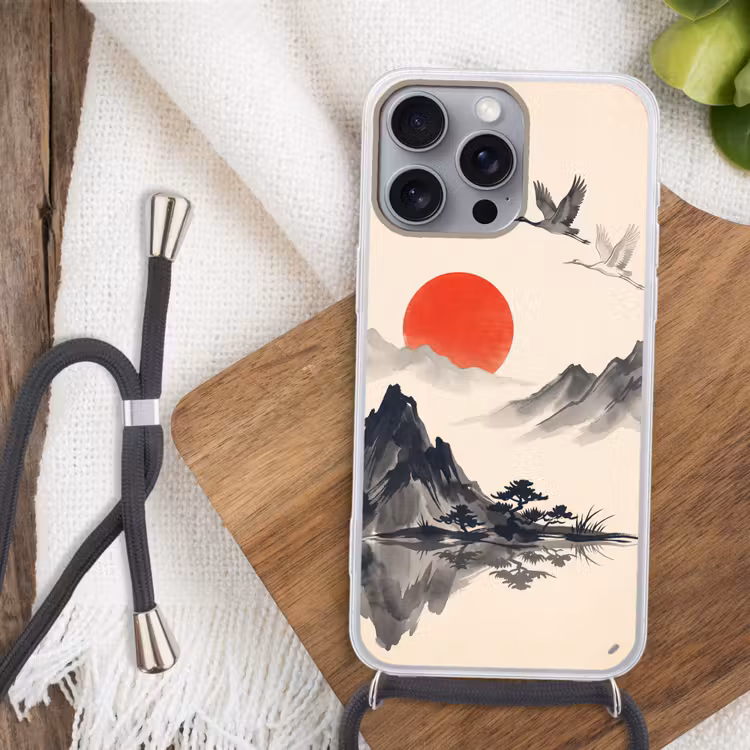 Oosters - Kraanvogels - Landschap Hoesje iPhone 16 Pro Max met koord klein -sfeer4