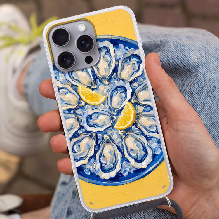 Oesters - Citroen - IJs - Modern - Geel Hoesje iPhone 16 Pro Max met koord klein -sfeer3