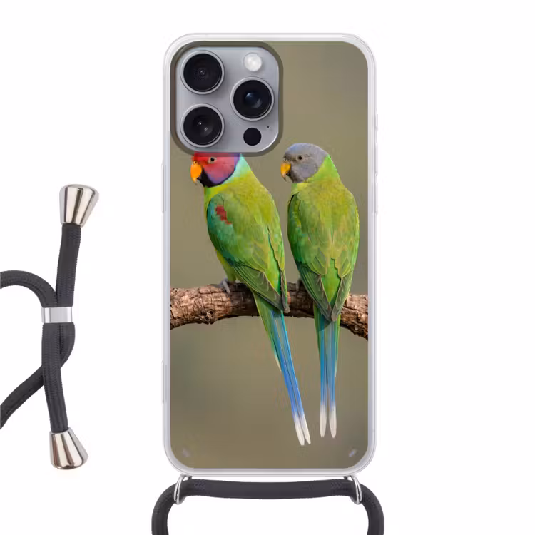 Papagaai - Tak - Natuur - Kleurrijk Hoesje iPhone 16 Pro Max met koord klein -3d