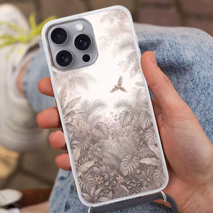 Papagaai - Jungle - Tropisch Hoesje iPhone 16 Pro Max met koord klein -sfeer3
