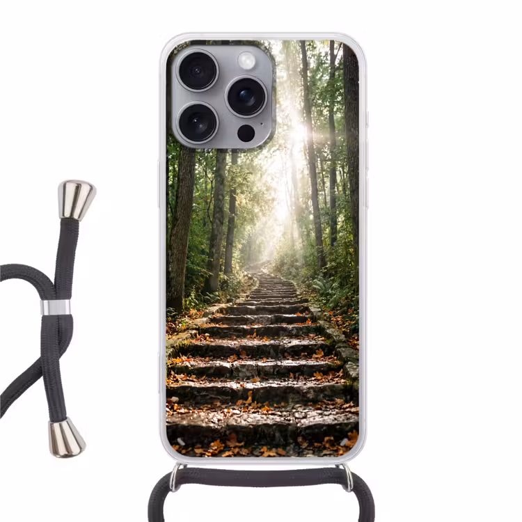 Stenen - Trap - Bos - Natuur Hoesje iPhone 16 Pro Max met koord klein -3d