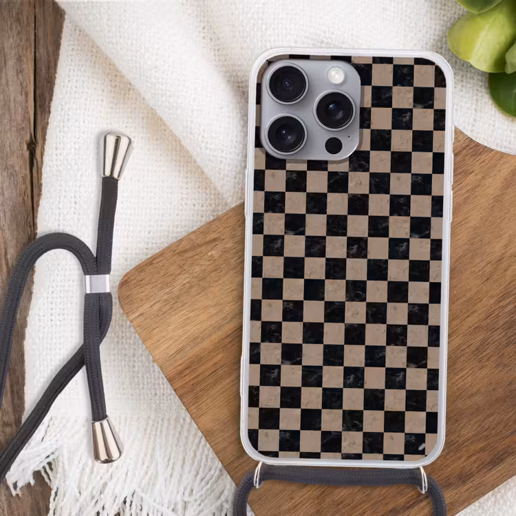 Patroon - Dambord - Marmer Hoesje iPhone 16 Pro Max met koord klein 804 -sfeer4