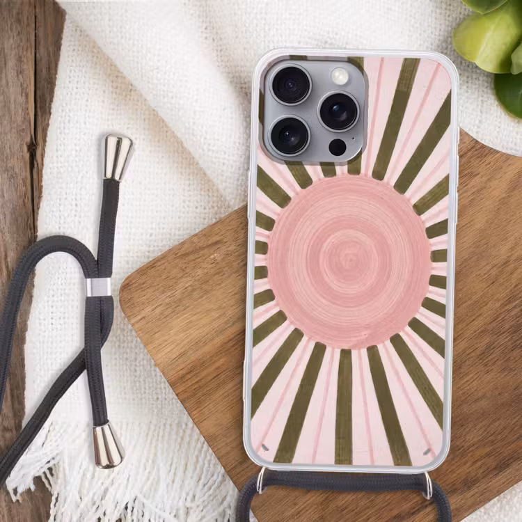 Patroon - Cirkel - Stralen - Abstract - Roze Hoesje iPhone 16 Pro Max met koord klein -sfeer4