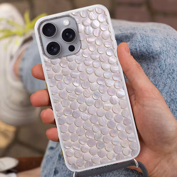 Patroon - Cirkels - Abstract - Modern - Wit Hoesje iPhone 16 Pro Max met koord klein -sfeer3