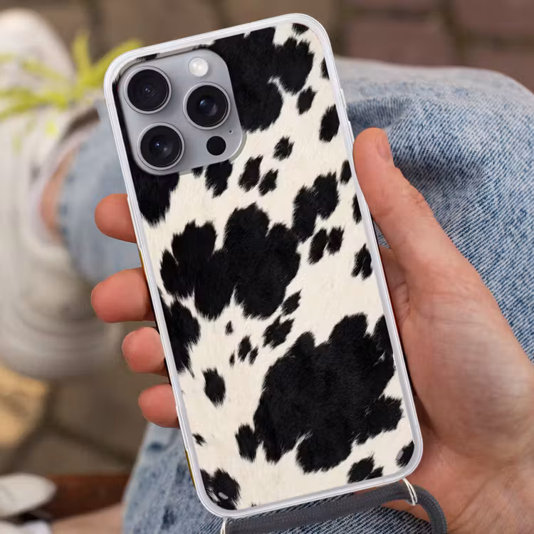 Patroon - Vacht - Zwart - Wit Hoesje iPhone 16 Pro Max met koord klein -sfeer3