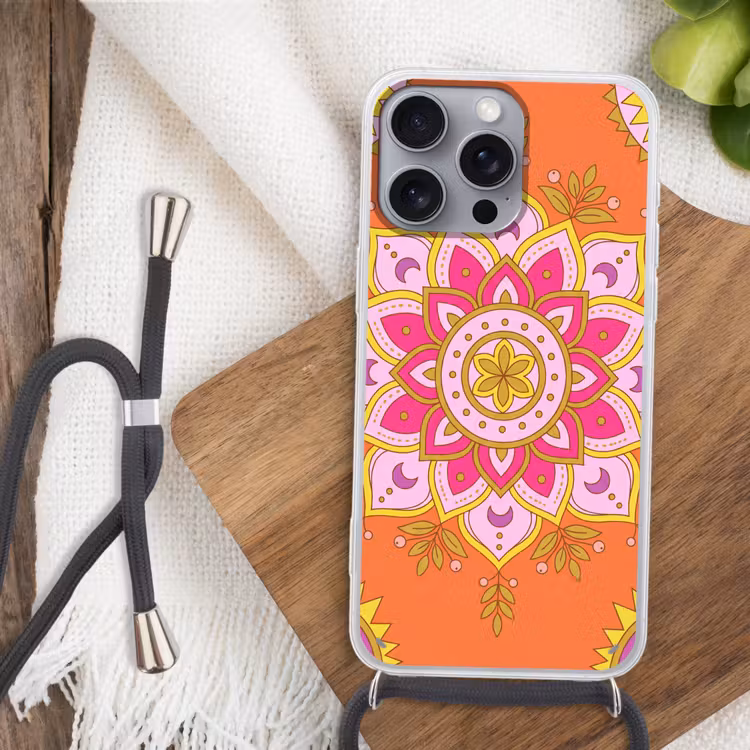 Patroon - Bloemmotief - Decoratie - Abstract - Roze Hoesje iPhone 16 Pro Max met koord klein -sfeer4