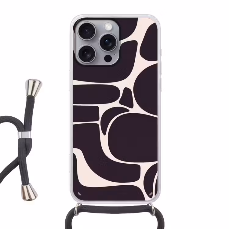 Phone case crossbody - Pattern - Organic - Black - Patroon - Organisch - Zwart Hoesje iPhone 16 Pro Max met koord klein