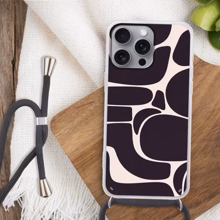 Phone case crossbody - Pattern - Organic - Black - Patroon - Organisch - Zwart Hoesje iPhone 16 Pro Max met koord klein