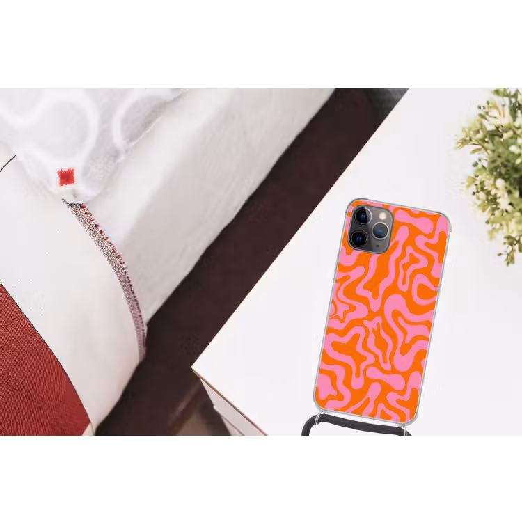 Patroon - Roze - Oranje - Abstract - Modern Hoesje iPhone 12 Pro met koord klein -kamer