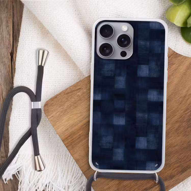 Patroon - Ruit - Marineblauw Hoesje iPhone 16 Pro Max met koord klein 804 -sfeer4