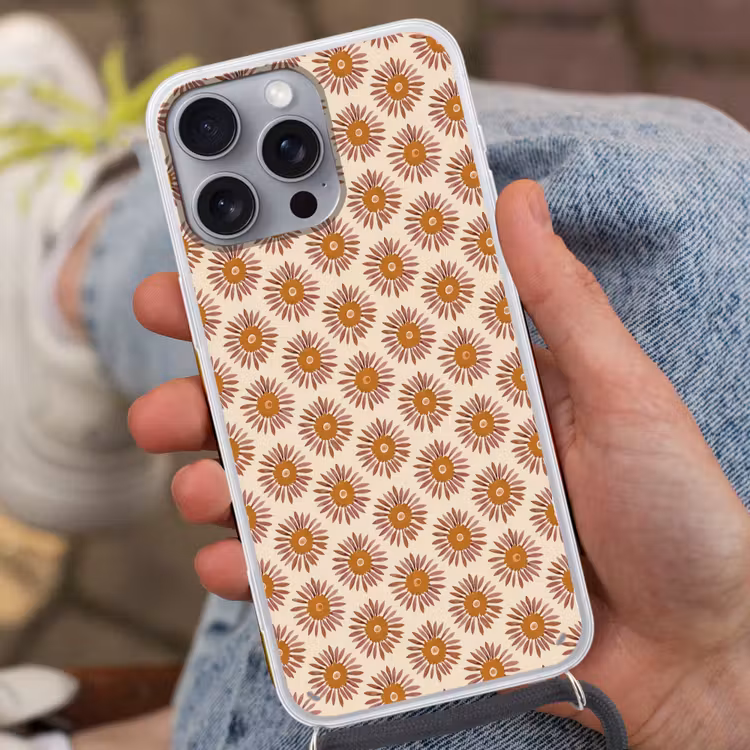 Patroon - Retro - Bruin Hoesje iPhone 16 Pro Max met koord klein 804 -sfeer3