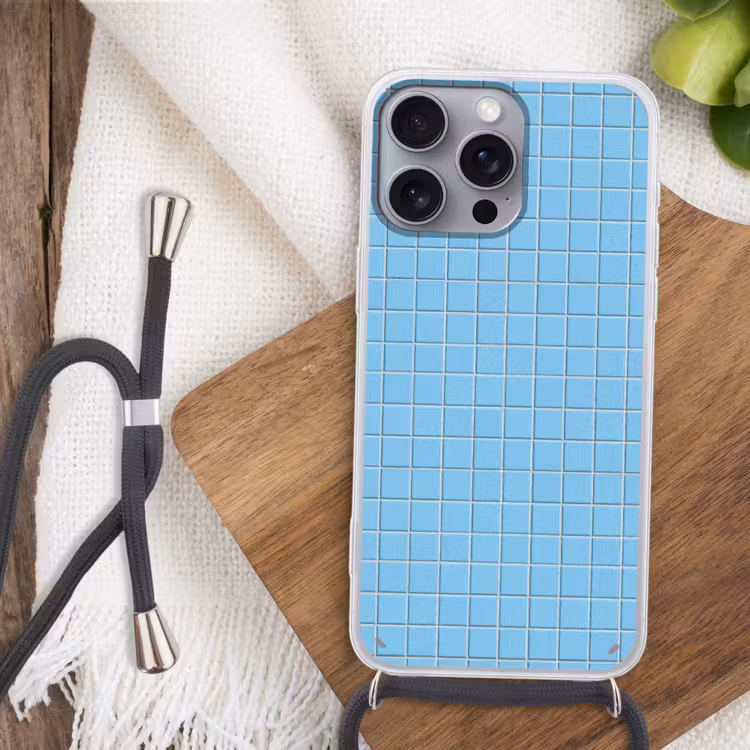 Patroon - Tegel - Pastel - Blauw Hoesje iPhone 16 Pro Max met koord klein 804 -sfeer4