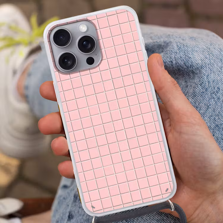 Patroon - Tegel - Pastelroze Hoesje iPhone 16 Pro Max met koord klein 804 -sfeer3