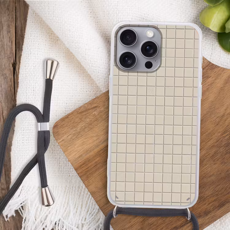 Patroon - Tegels - Taupe Hoesje iPhone 16 Pro Max met koord klein 804 -sfeer4