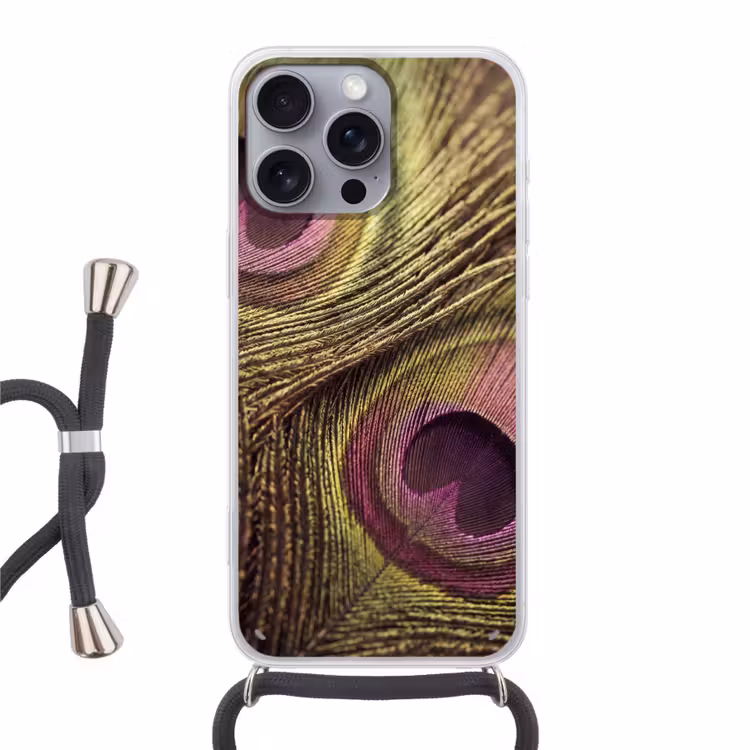 Pauw - Veren - Paars - Groen Hoesje iPhone 16 Pro Max met koord klein -3d