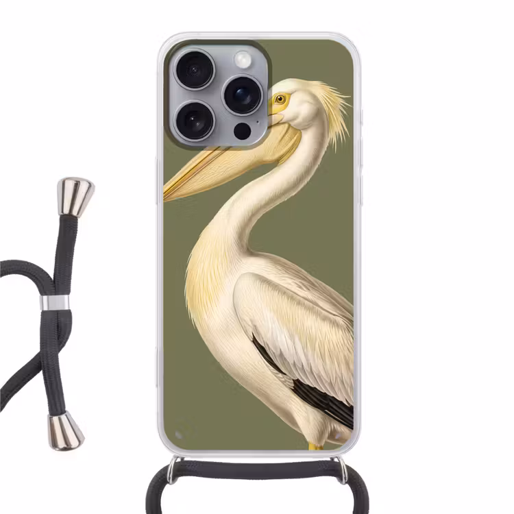 Pelikaan - Wit - Vogel - Klassiek - Natuur Hoesje iPhone 16 Pro Max met koord klein -3d