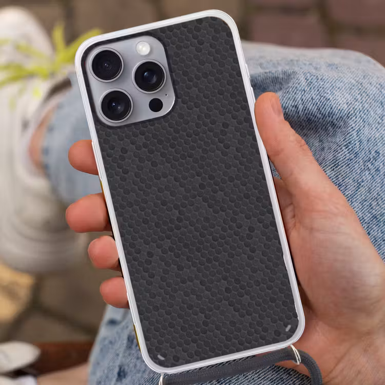 Penny - Mozaïek - Donkergrijs Hoesje iPhone 16 Pro Max met koord klein 804 -sfeer3