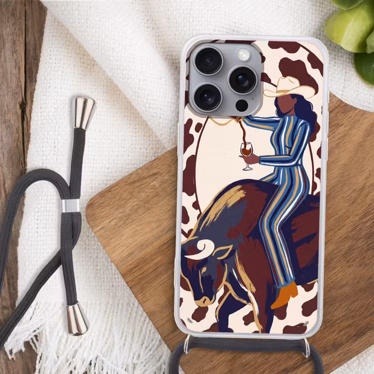 Mensen - Dieren - Cowboy - Abstract - Kleurrijk Hoesje iPhone 16 Pro Max met koord klein -sfeer4
