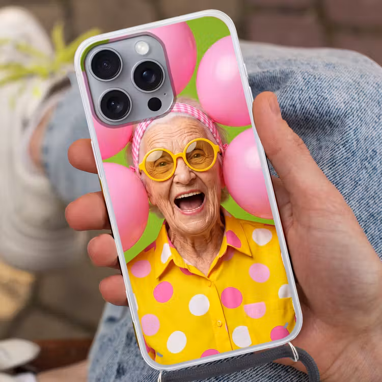 Mens - Ballonnen - Feest - Kleurrijk - Roze Hoesje iPhone 16 Pro Max met koord klein -sfeer3