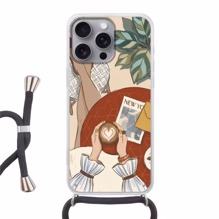 Mensen - Cafe - Koffie - Stadsleven - Modern Hoesje iPhone 16 Pro Max met koord klein -3d