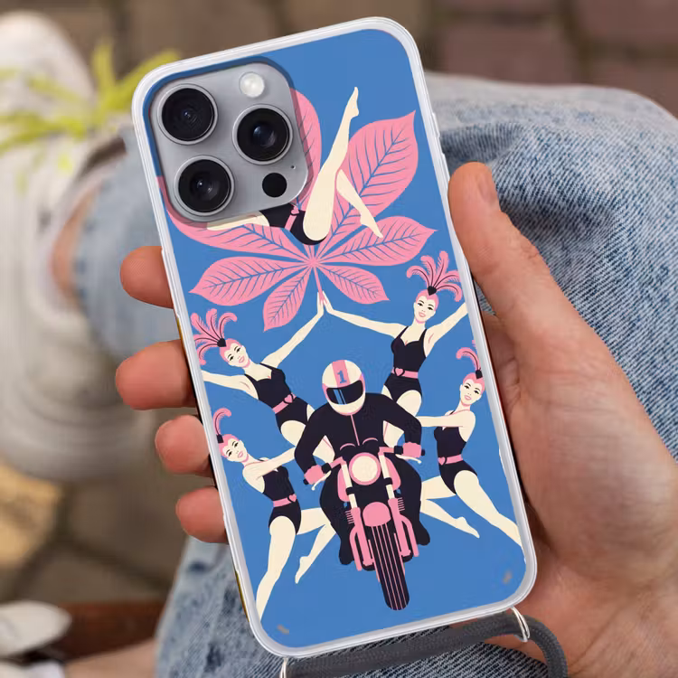 Mensen - Dans - Motor - Retro - Roze Hoesje iPhone 16 Pro Max met koord klein -sfeer3