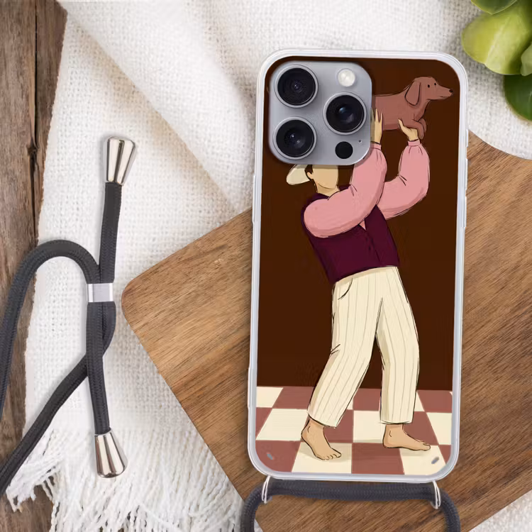Mens - Hond - Dieren - Abstract - Roze Hoesje iPhone 16 Pro Max met koord klein -sfeer4