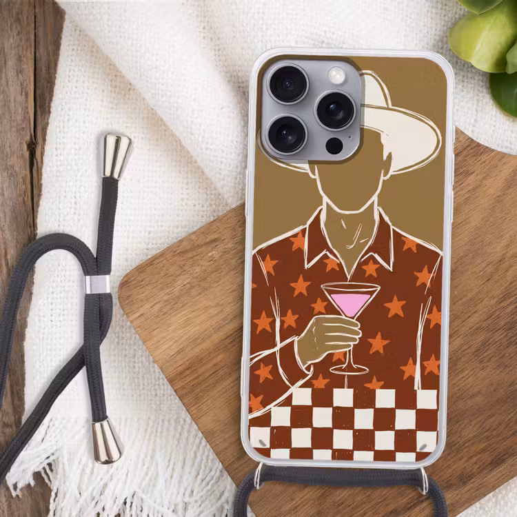 Mensen - Hoed - Cocktail - Abstract - Modern Hoesje iPhone 16 Pro Max met koord klein -sfeer4