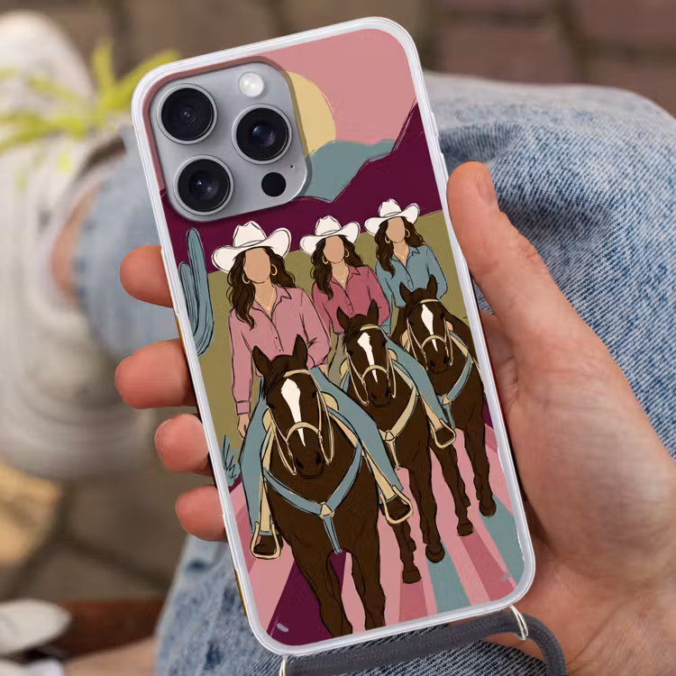 Mensen - Paard - Woestijn - Abstract - Roze Hoesje iPhone 16 Pro Max met koord klein -sfeer3