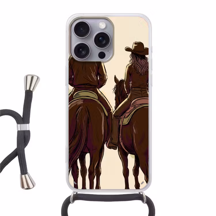 Mensen - Ruiters - Western - Illustratie - Bruin Hoesje iPhone 16 Pro Max met koord klein -3d