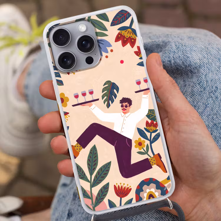 Mensen - Dienblad - Eten - Modern - Kleurrijk Hoesje iPhone 16 Pro Max met koord klein -sfeer3