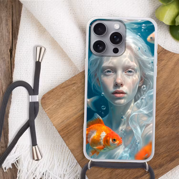 Mens - Onderwater - Vis - Modern - Blauw Hoesje iPhone 16 Pro Max met koord klein -sfeer4