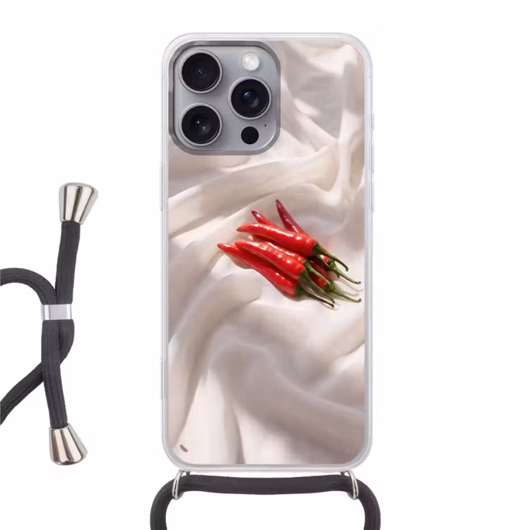 Phone case crossbody - Pepper - Red - Food - Peper - Rood - Eten Hoesje iPhone 16 Pro Max met koord klein