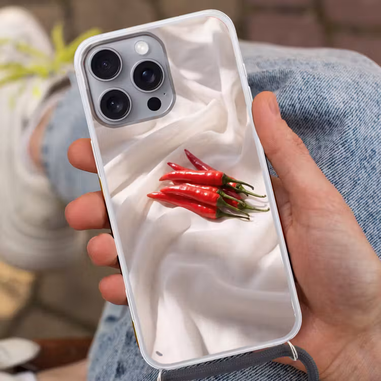 Phone case crossbody - Pepper - Red - Food - Peper - Rood - Eten Hoesje iPhone 16 Pro Max met koord klein