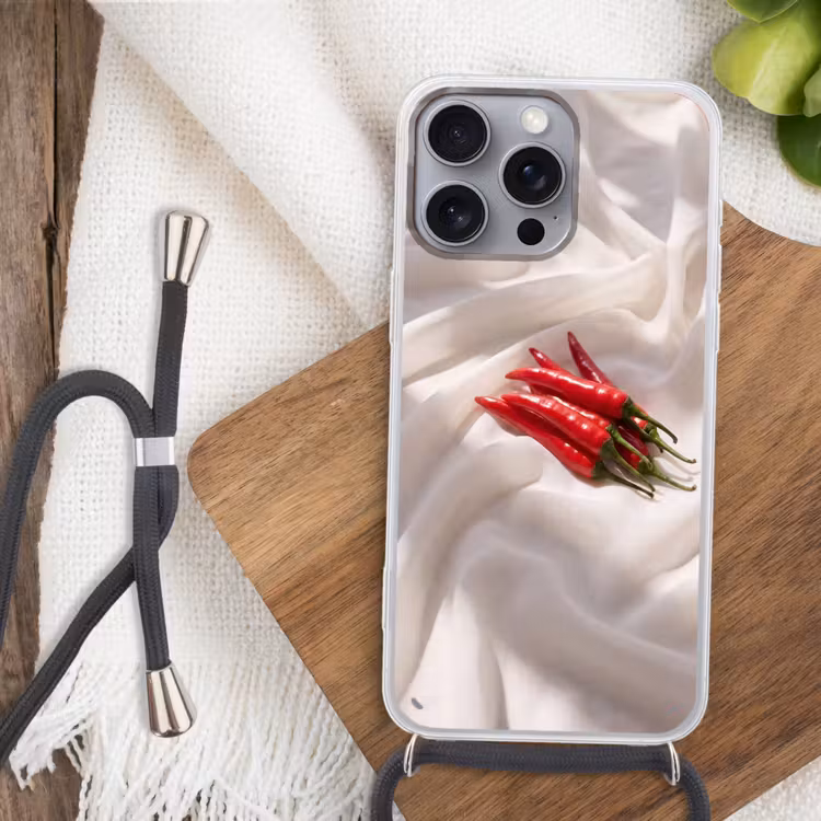 Phone case crossbody - Pepper - Red - Food - Peper - Rood - Eten Hoesje iPhone 16 Pro Max met koord klein