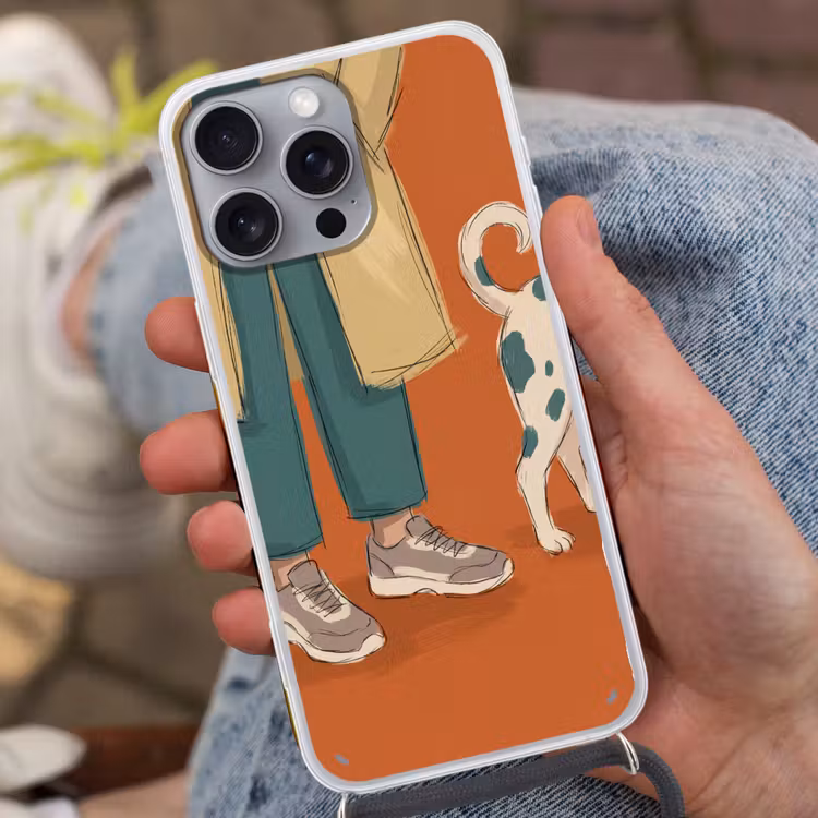 Persoon - Hond - Dieren - Illustratie - Modern Hoesje iPhone 16 Pro Max met koord klein -sfeer3