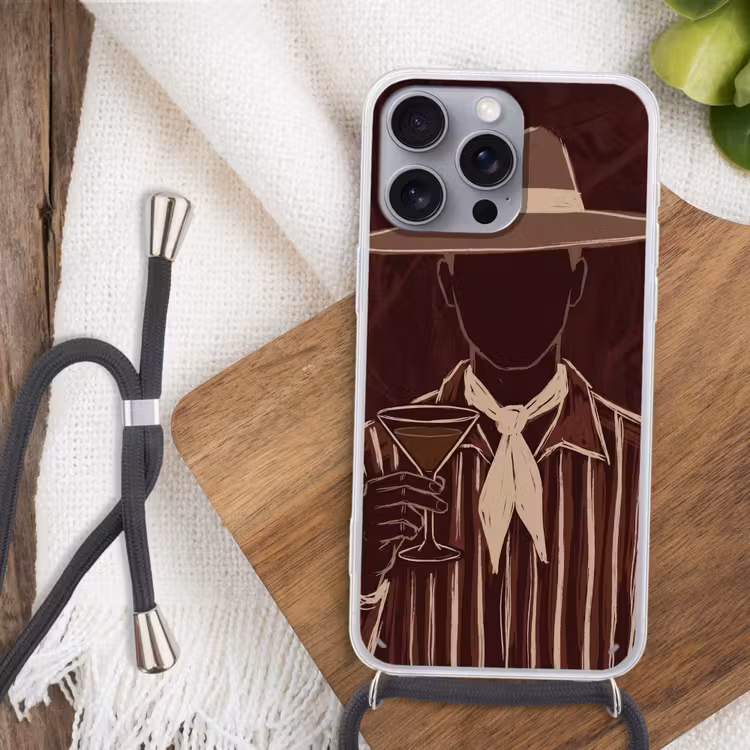 Mens - Hoed - Cocktail - Abstract - Bruin Hoesje iPhone 16 Pro Max met koord klein -sfeer4