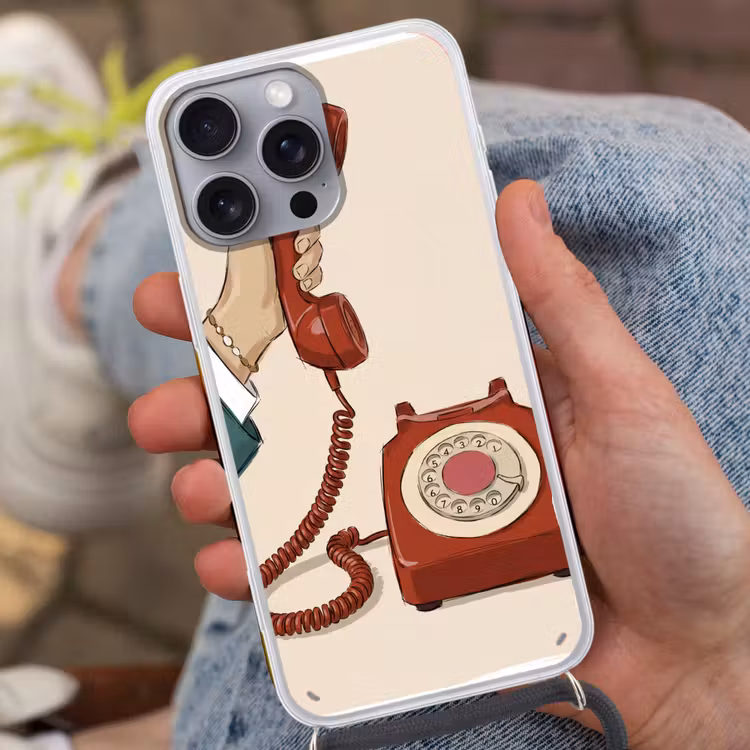 Telefoon - Hand - Vintage - Communicatie - Rood Hoesje iPhone 16 Pro Max met koord klein -sfeer3
