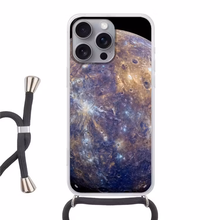 Phone case crossbody - Planet - Craters - Space - Planeet - Kraters - Ruimte Hoesje iPhone 16 Pro Max met koord klein