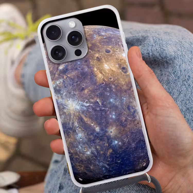 Phone case crossbody - Planet - Craters - Space - Planeet - Kraters - Ruimte Hoesje iPhone 16 Pro Max met koord klein
